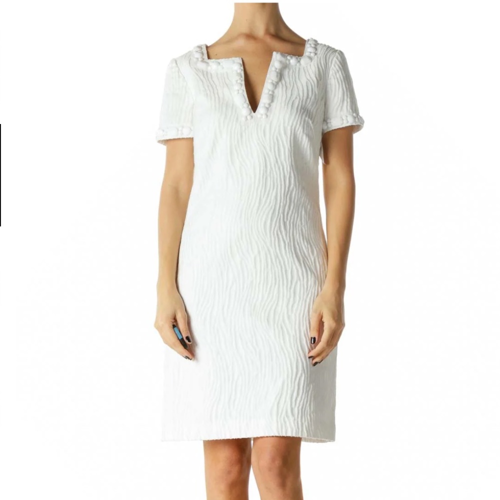 TRINA TURK White Beaded Deep V-Neck Day Dress size 10